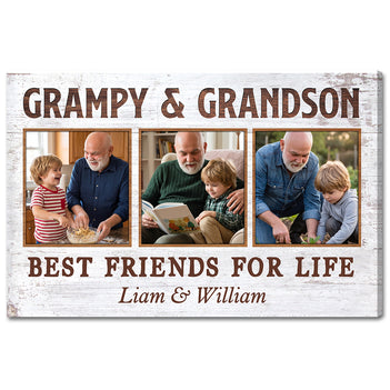 Grampy And Grandson Best Friends For Life, Personalized Custom Photo Canvas Print Wall Art, Father's Day Gift for Grampy from Grandson