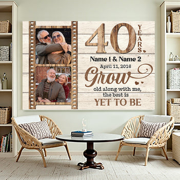 Personalized 40 Years Anniversary Grow Old Along With Me Canvas Wall Art, Custom Photo Ruby Wedding Keepsake