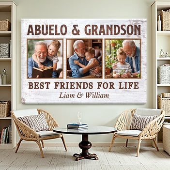 Abuelo And Grandson Best Friends For Life, Personalized Custom Photo Canvas Print Wall Art, Father's Day Gift for Abuelo from Grandson