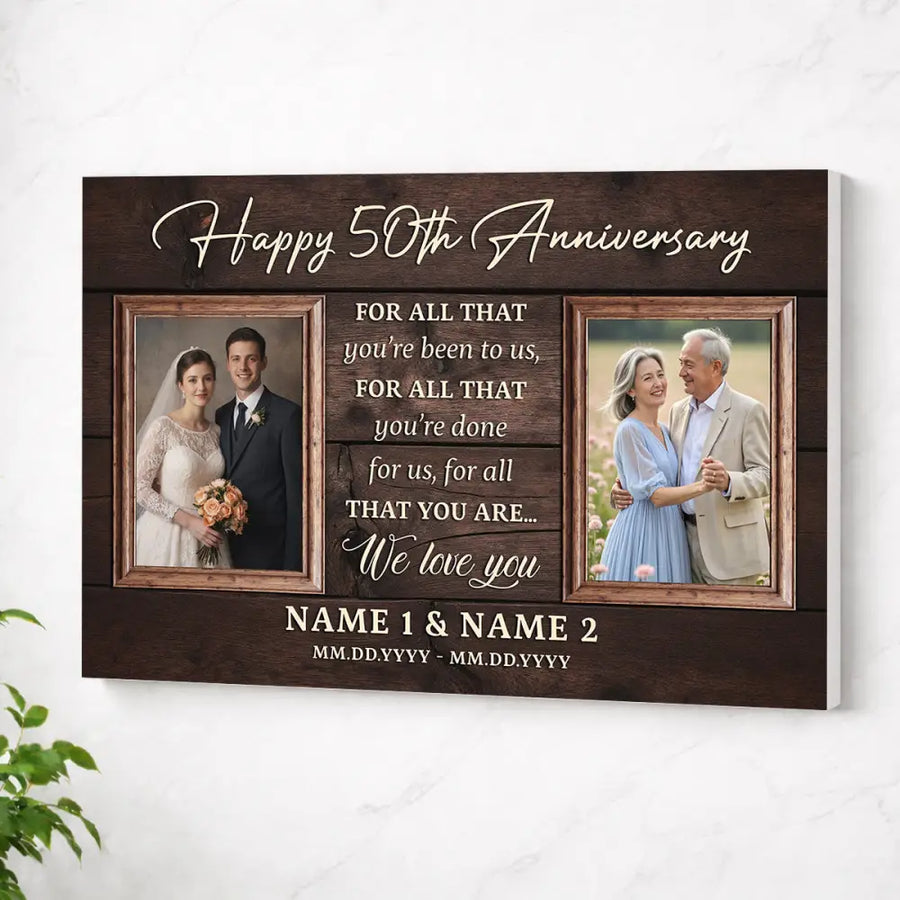 50th Wedding Anniversary Personalized Canvas - Custom Photo Wall Art Celebrating 50 Years of Love - No Frame / 12x9