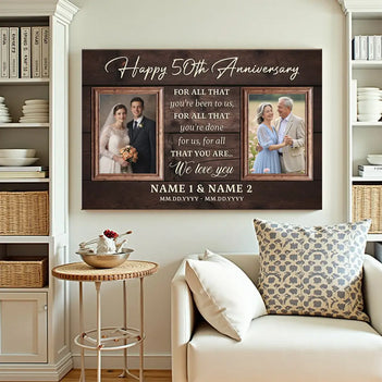 50th Wedding Anniversary Personalized Canvas - Custom Photo Wall Art Celebrating 50 Years of Love - 12x9