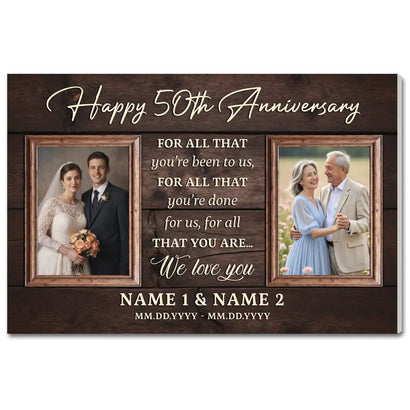 50th Wedding Anniversary Personalized Canvas - Custom Photo Wall Art Celebrating 50 Years of Love - 12x9
