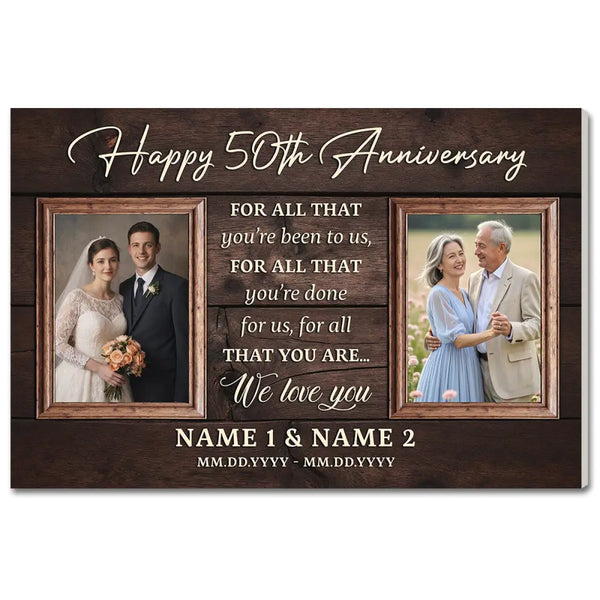 50th Wedding Anniversary Personalized Canvas - Custom Photo Wall Art Celebrating 50 Years of Love