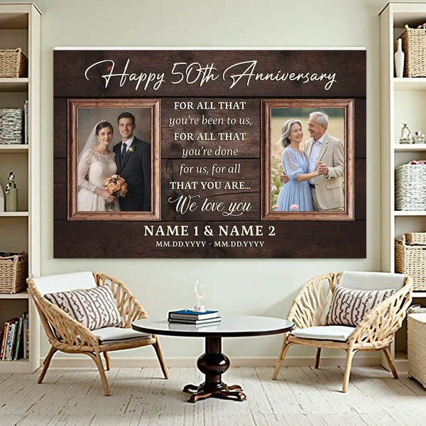 50th Wedding Anniversary Personalized Canvas - Custom Photo Wall Art Celebrating 50 Years of Love