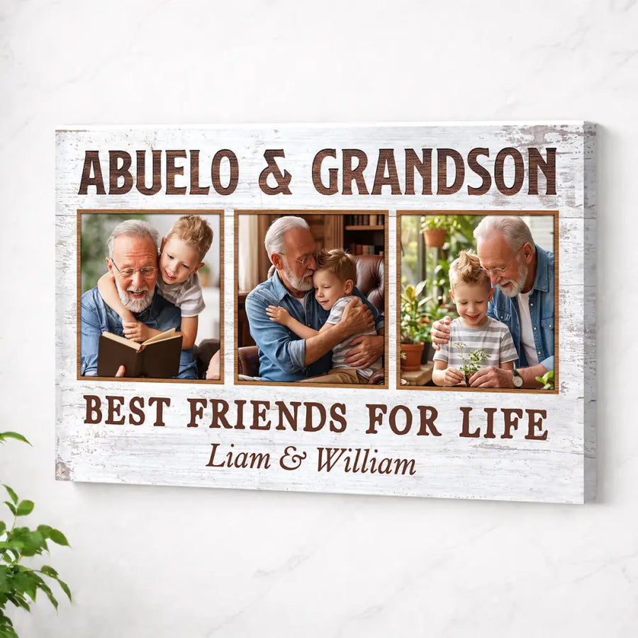Abuelo And Grandson Best Friends For Life Personalized Custom Photo Canvas Print Wall Art Fathers Day Gift