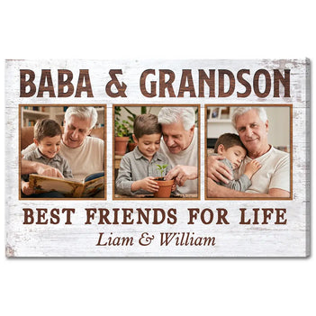 Baba And Grandson Best Friends For Life Personalized Custom Photo Canvas Print Wall Art Father’s Day Gift