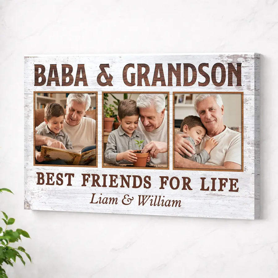 Baba And Grandson Best Friends For Life Personalized Custom Photo Canvas Print Wall Art Father’s Day Gift