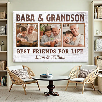 Baba And Grandson Best Friends For Life Personalized Custom Photo Canvas Print Wall Art Father’s Day Gift