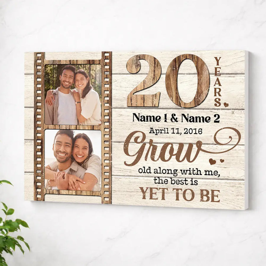 Custom 20th Wedding Anniversary Grow Old Along With Me Canvas Wall Art Keepsake For Husband And Wife - No Frame / 12x9