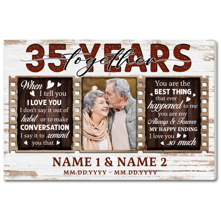 Custom 35th Anniversary Wall Art - Personalized Canvas Gift for Couples - 12x9