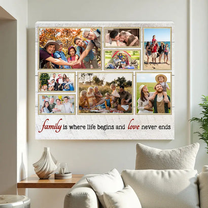 Custom Family Photo Collage Canvas Is Where Life Begins And Love Never Ends Wall Art For Home Decor