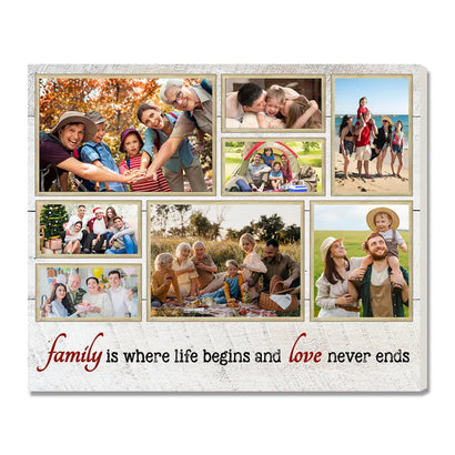 Custom Family Photo Collage Canvas Is Where Life Begins And Love Never Ends Wall Art For Home Decor