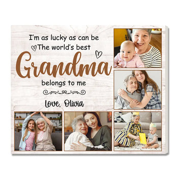 Custom photo Best Grandma Belong To Me canvas wall art Personalized present for nana mimi Mother’s Day gift idea