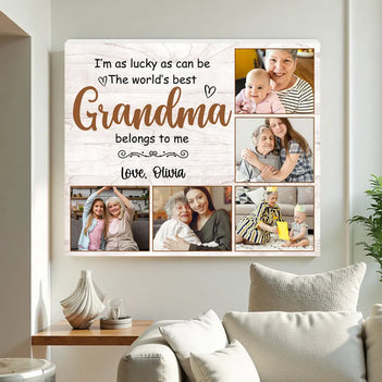 Custom photo Best Grandma Belong To Me canvas wall art Personalized present for nana mimi Mother’s Day gift idea