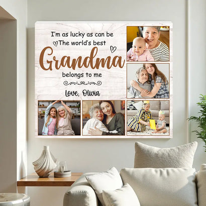 Custom photo Best Grandma Belong To Me canvas wall art Personalized present for nana mimi Mother’s Day gift idea