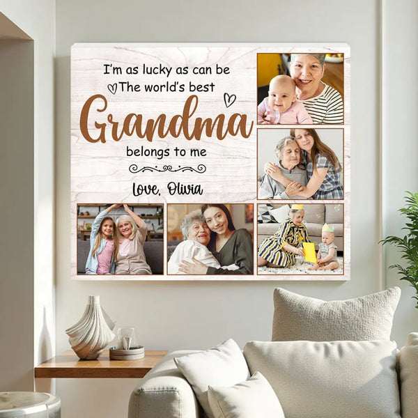 Custom photo Best Grandma Belong To Me canvas wall art Personalized present for nana mimi Mothers Day gift idea