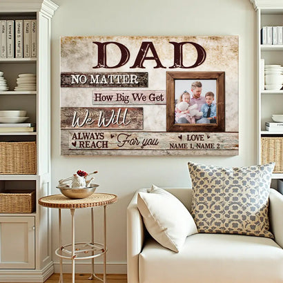 Custom Photo Canvas Print - Personalized Father’s Day Gift for Dad from Kids & Family - 12x9