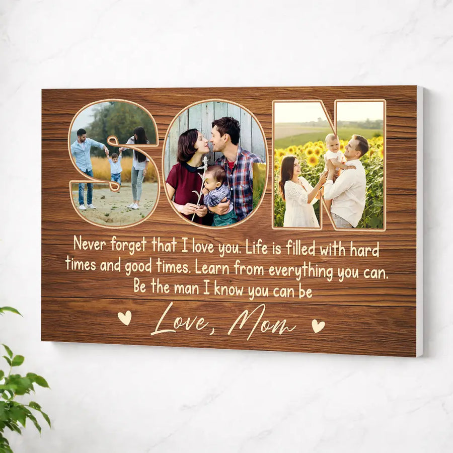 Custom Photo Canvas Son Never Forget That I Love You Personalized Wall Art Gift From Mom For On Birthday Or Special