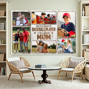 Custom Photo Collage My Favorite Baseball Players Calls Me Mom Canvas Wall Art Mother’s Day Gift For Mommy