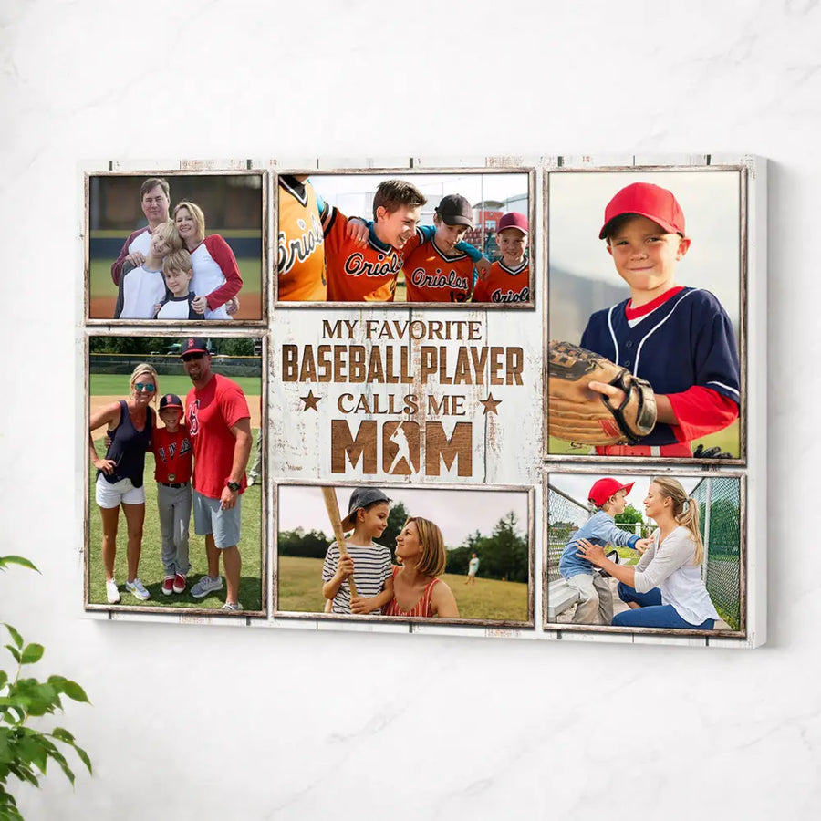 Custom Photo Collage My Favorite Baseball Players Calls Me Mom Canvas Wall Art Mother’s Day Gift For Mommy - No Frame
