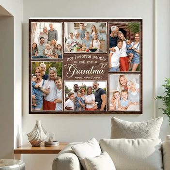 Custom Photo Collage My Favorite People Call Me Grandma Canvas Wall Art Personalized Mother’s Day Gift