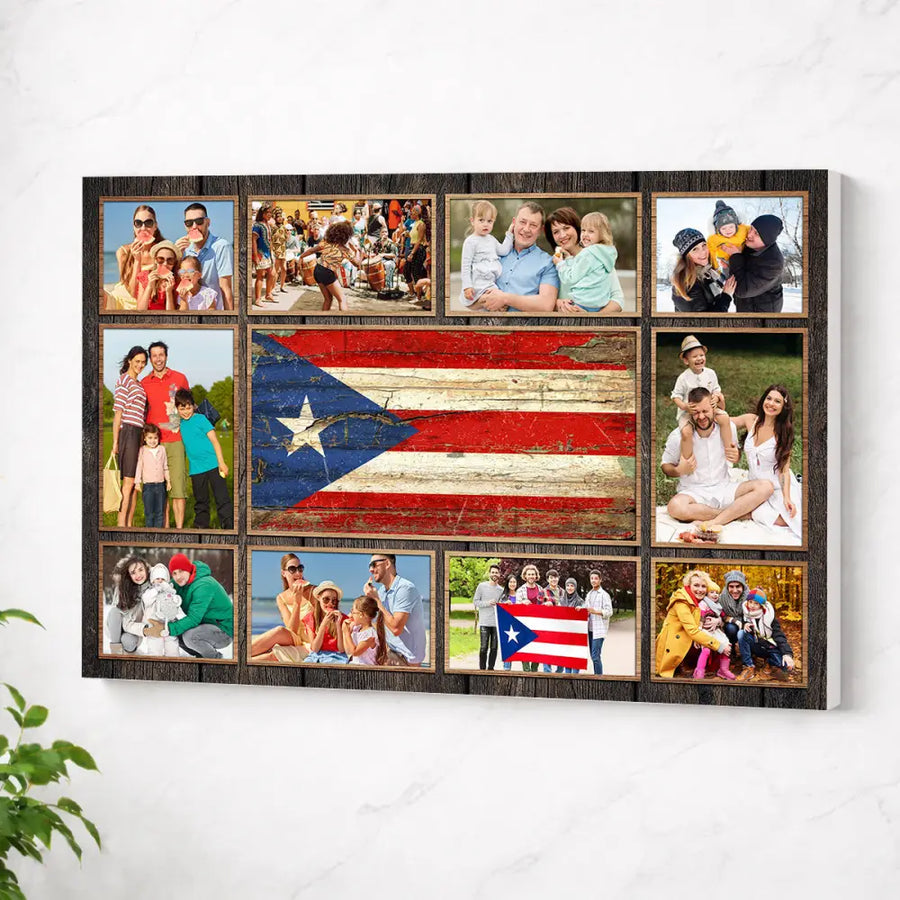 Custom Photo Collage Puerto Rican Family Canvas Wall Art Personalized Gift With Rico Flag - No Frame / 12x9