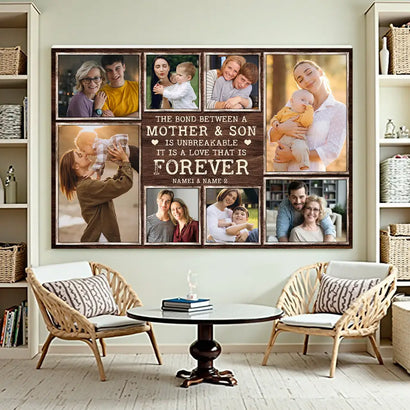 Custom Photo Collage The Bond Between A Mother And Son Is Unbreakable Canvas Wall Art Mother’s Day Gift For Mom