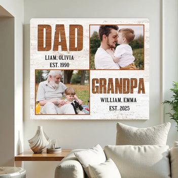Custom Photo for Dad Grandpa Vintage Canvas Wall Art Personalized Father’s Day Gift Daddy Family Decor