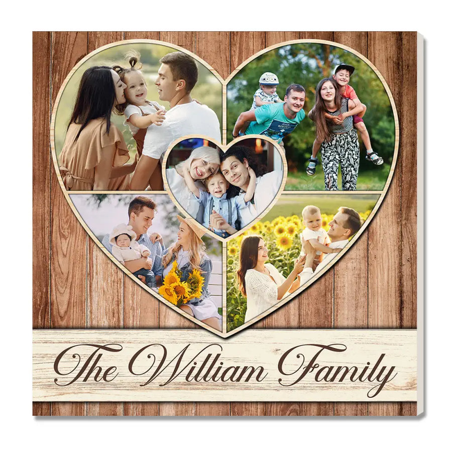 Family Photo Collage Custom Canvas Love Heart Personalized Wall Art Parents Gift For Children - 12x12