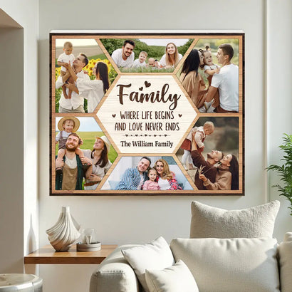 Family Photo Collage Custom Canvas Where Life Is Begins And Love Never Ends Personalized Wall Art Parents Gift