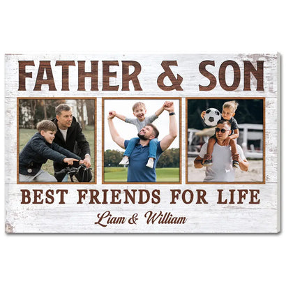 Father And Son Best Friends For Life Custom Canvas Dad Personalized Photo Wall Art Father’s Day Gift
