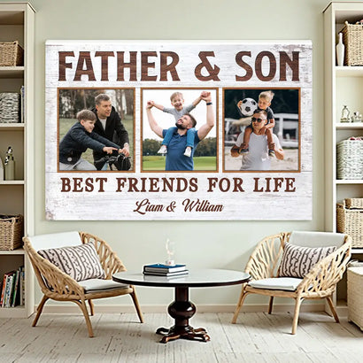 Father And Son Best Friends For Life Custom Canvas Dad Personalized Photo Wall Art Father’s Day Gift