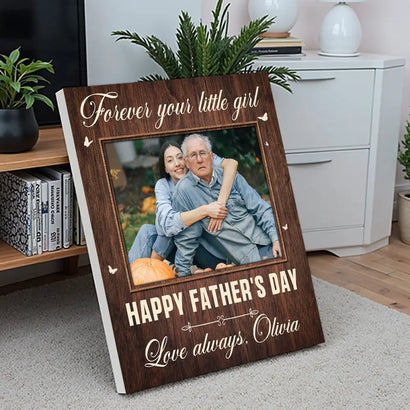Personalized Forever Your Little Girl Canvas Wall Art Custom Photo Gift for Dad on Father’s Day - 11x14