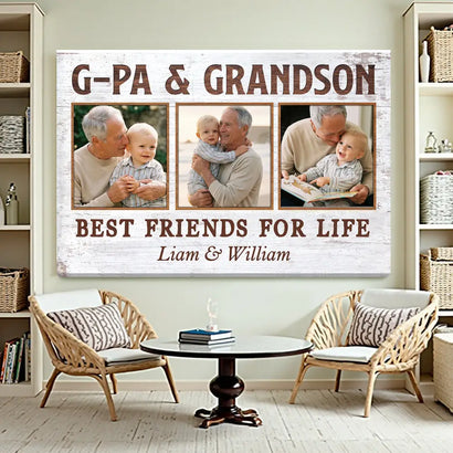 G-Pa And Grandson Best Friends For Life Personalized Custom Photo Canvas Print Wall Art Father’s Day Gift