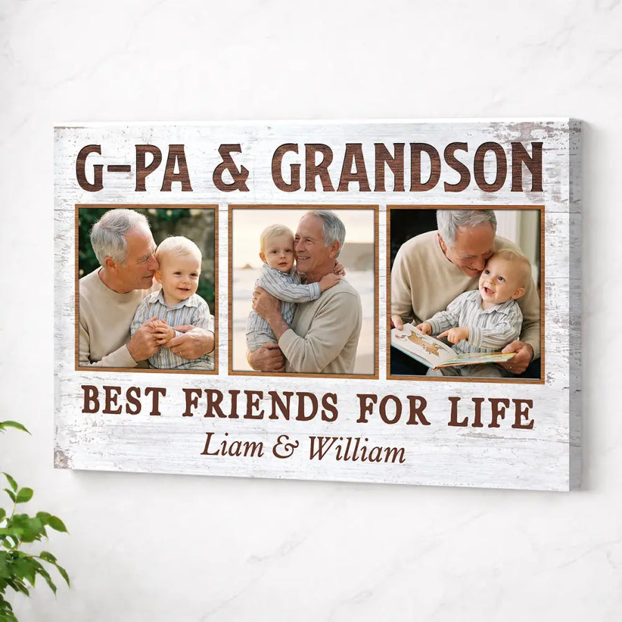 G-Pa And Grandson Best Friends For Life Personalized Custom Photo Canvas Print Wall Art Fathers Day Gift
