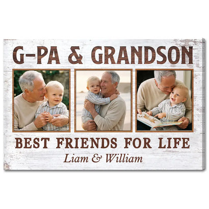 G-Pa And Grandson Best Friends For Life Personalized Custom Photo Canvas Print Wall Art Father’s Day Gift
