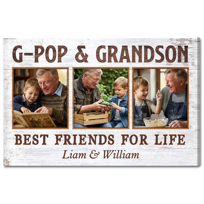 G-Pop And Grandson Best Friends For Life Personalized Custom Photo Canvas Print Wall Art Father’s Day Gift