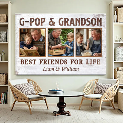 G-Pop And Grandson Best Friends For Life Personalized Custom Photo Canvas Print Wall Art Father’s Day Gift