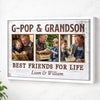 G-Pop And Grandson Best Friends For Life Personalized Custom Photo Canvas Print Wall Art Fathers Day Gift from - White