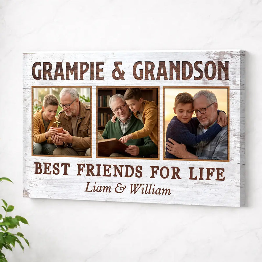 Grampie And Grandson Best Friends For Life Personalized Custom Photo Canvas Print Wall Art Fathers Day Gift
