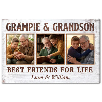Grampie And Grandson Best Friends For Life Personalized Custom Photo Canvas Print Wall Art Father’s Day Gift