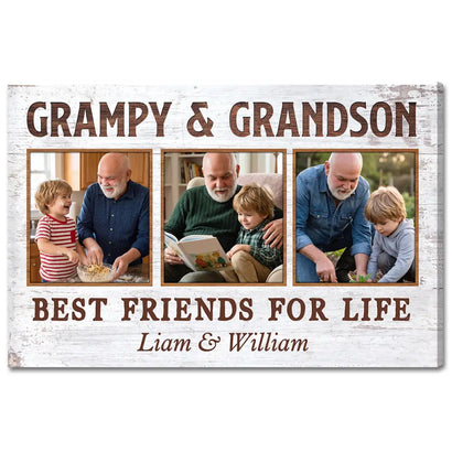 Grampy And Grandson Best Friends For Life Personalized Custom Photo Canvas Print Wall Art Father’s Day Gift
