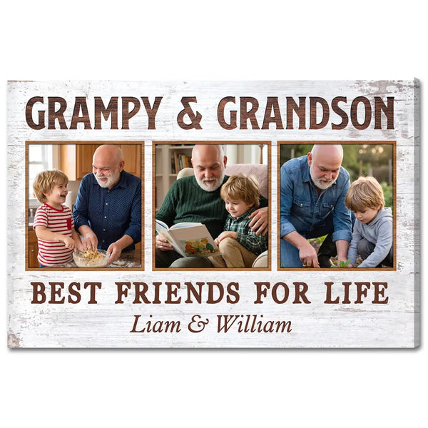 Grampy And Grandson Best Friends For Life Personalized Custom Photo Canvas Print Wall Art Fathers Day Gift