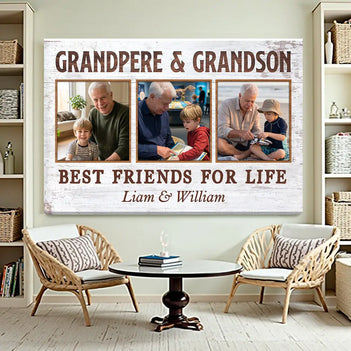 Grandpere And Grandson Best Friends For Life Personalized Custom Photo Canvas Print Wall Art Father’s Day Gift