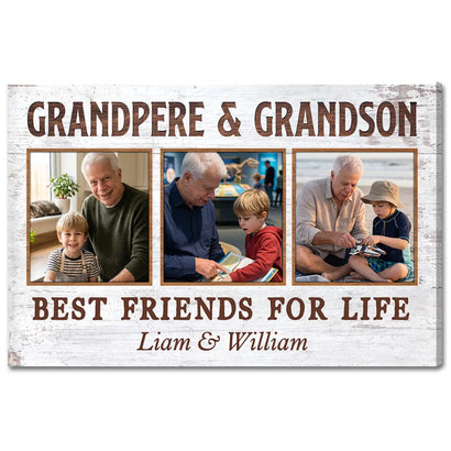 Grandpere And Grandson Best Friends For Life Personalized Custom Photo Canvas Print Wall Art Father’s Day Gift