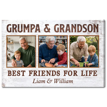 Grumpa And Grandson Best Friends For Life Personalized Custom Photo Canvas Print Wall Art Father’s Day Gift
