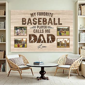 My Favorite Baseball Player Calls Me Dad - Custom Photo Canvas Gift