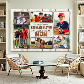 My Favorite Baseball Player Calls Me Mom Canvas Print Wall Art Personalized Custom Photo Mother’s Day Gift For Mommy
