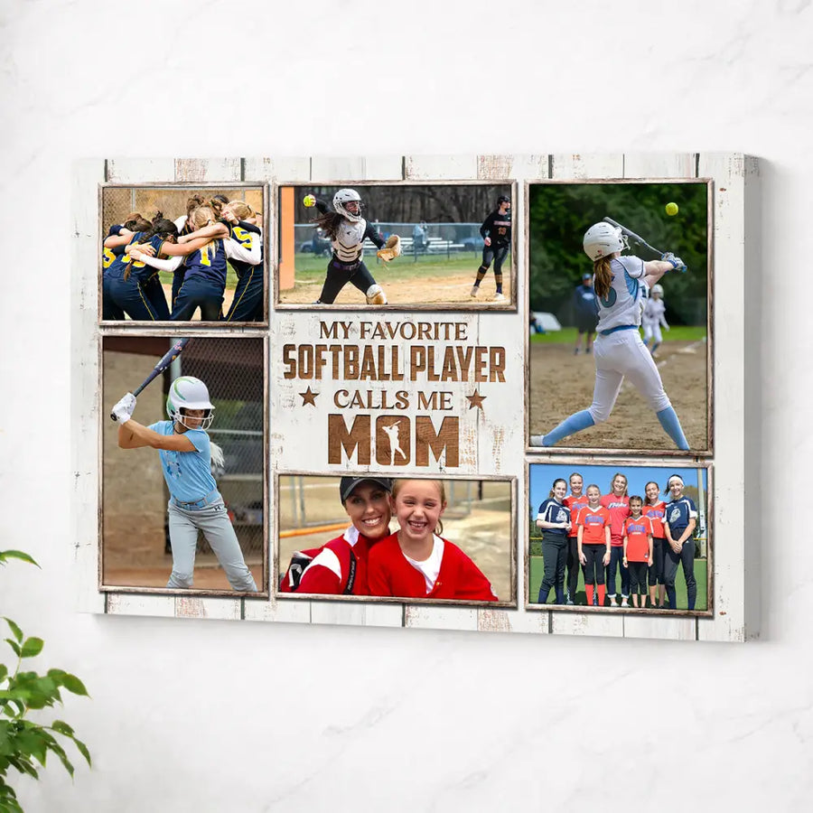 My Favorite Softball Player Calls Me Mom Canvas Print Wall Art Personalized Custom Photo Mother’s Day Gift For Mommy