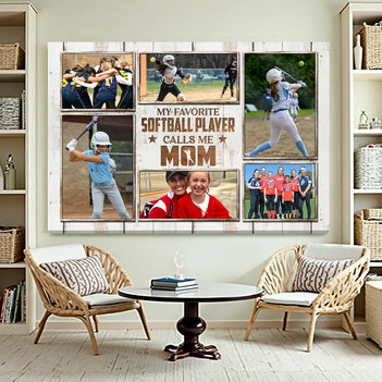 My Favorite Softball Player Calls Me Mom Canvas Print Wall Art Personalized Custom Photo Mother’s Day Gift For Mommy